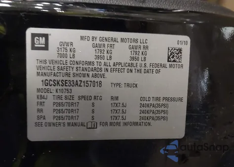 2010 Chevrolet Silverado 1500 Lt z USA, uszkodzony, nr VIN 1GCSKSE33AZ157018